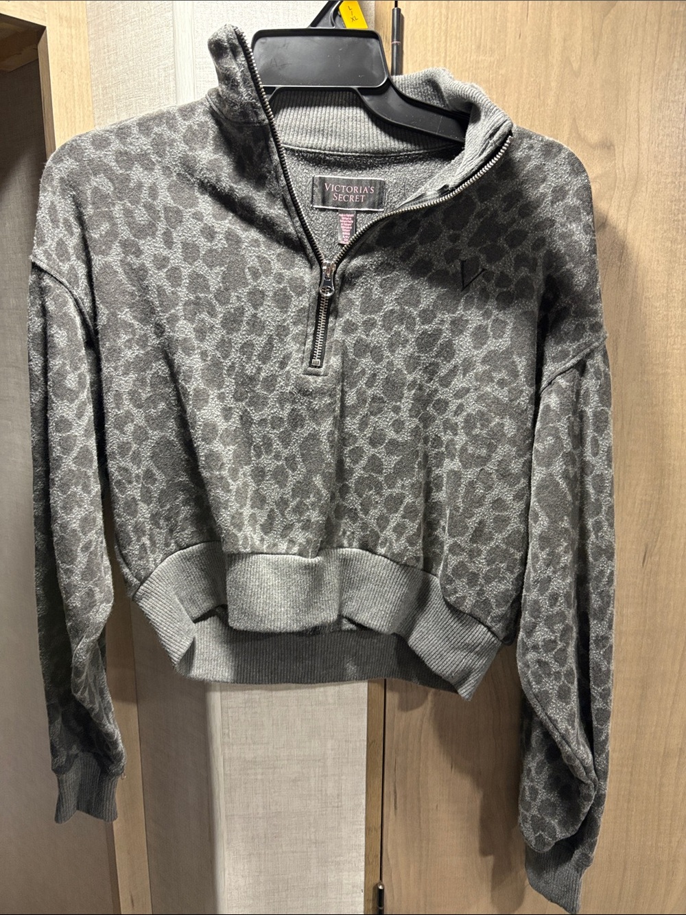 Victoria's Secret Gray Leopard Half-Zip Cropped Turtleneck Sweater